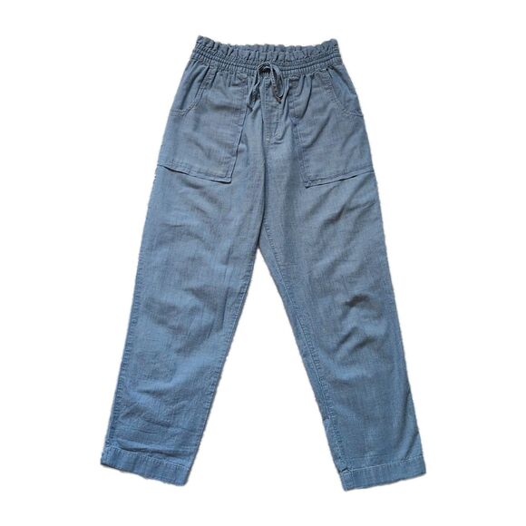 LRL Ralph Lauren Womens 6 Wide Leg Pant Chambray Blue Paperbag Drawstring Pocket - Picture 1 of 13